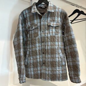 Men's Blue and Brown Plaid Shirt Jacket